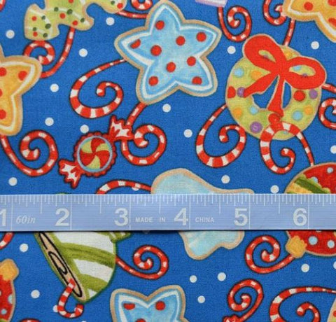 Jolly Holiday 2 Christmas Wreaths & Stars on Royal Blue by Jennifer Heynen 2JHI - Half Metre Lengths