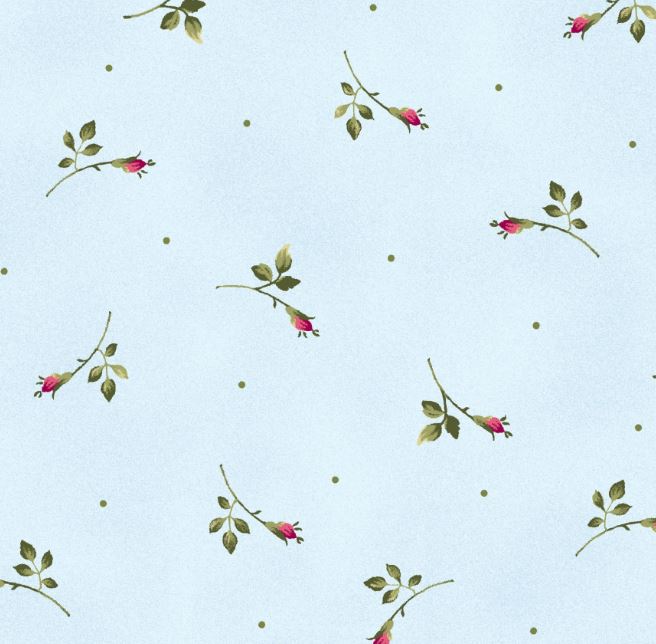 Wild Rose Blue Background Rosebuds Flannel by Marti Michell - Half Metre Lengths