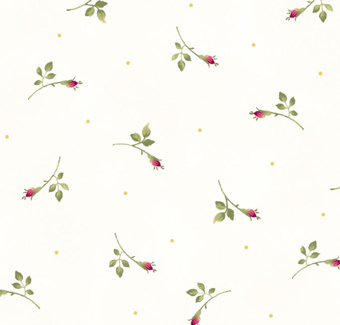 Wild Rose White Background Rosebuds Flannel by Marti Michell - Half Metre Lengths