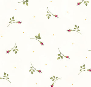 Wild Rose White Background Rosebuds Flannel by Marti Michell - Half Metre Lengths