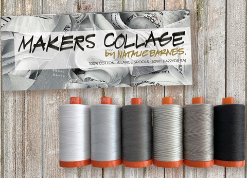 Makers Collage - Natalie Barnes Aurifil Collection of 6 Large (1300M) 50wt Spools