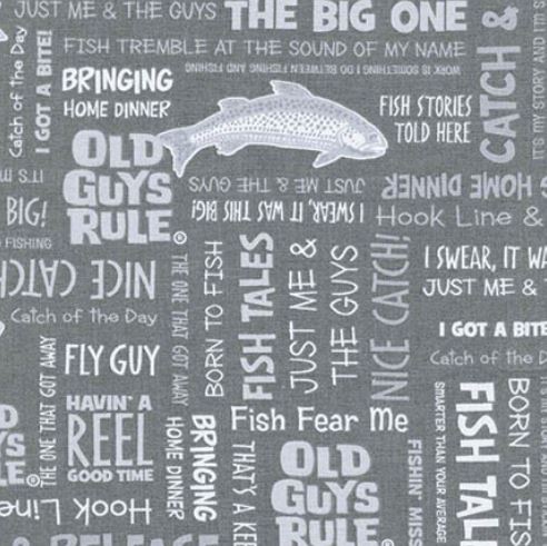 Old Guys Rule Fishing Sayings Charcoal - Half Metre Lengths