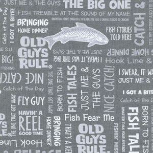 Old Guys Rule Fishing Sayings Charcoal - Half Metre Lengths