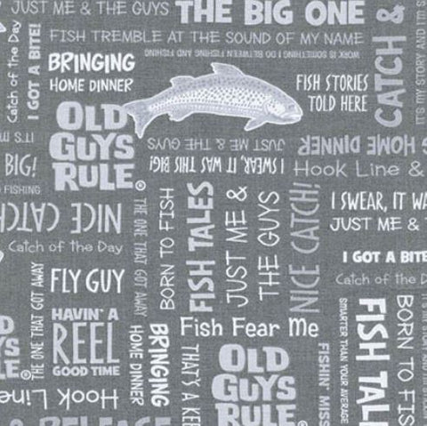 Old Guys Rule Fishing Sayings Charcoal - Half Metre Lengths