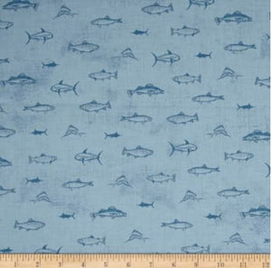 Old Guys Rule Denim Fish - Half Metre Lengths