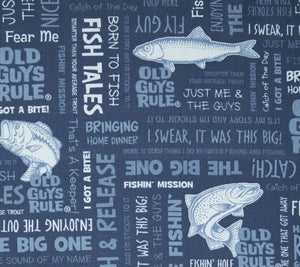 Old Guys Rule Fishing Sayings Blue - Half Metre Lengths