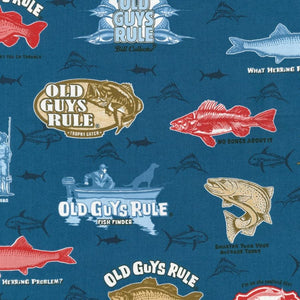 Old Guys Rule Fishing Logos Blue - Half Metre Lengths