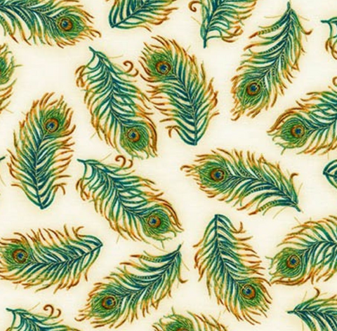 Palais Jardin Metallic Feathers on Ivory Background 16942-15 - Half Metre Lengths