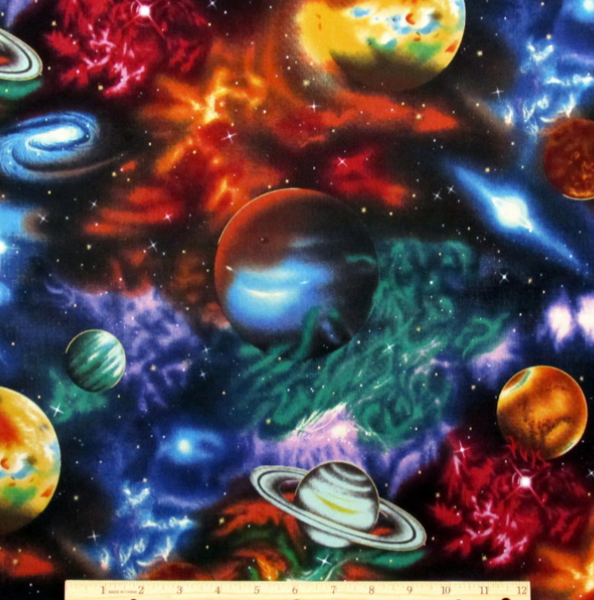 Stargazers 6075 Space Fabric on Black Background - Half Metre Lengths