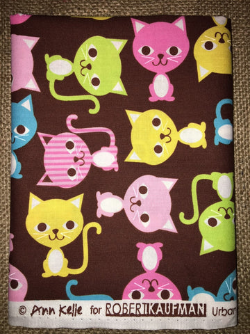 Urban Zoologie #11508 Cats on Brown Background by Ann Kelle for Robert Kaufman - $5.00 Half Yard Cut