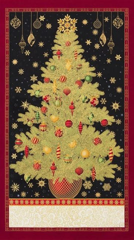 Winter's Grandeur 18378-223 Christmas Tree Panel - Decorations & Gold Metallic Highlights