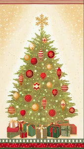 Winter's Grandeur Holiday 17324-223 Christmas Tree Panel - Presents, Decorations & Gold Metallic Highlights