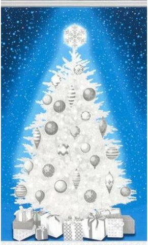 Winter's Grandeur Evening 17324-80 Christmas Tree Panel - Presents, Decorations & Silver Metallic Highlights