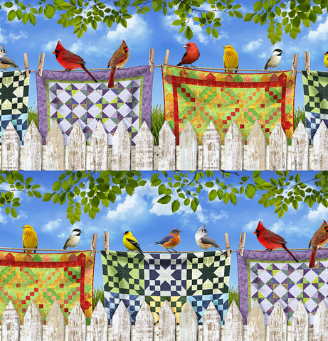 Birds on Quilts Design CD7702 Digital Print by Timeless Treasures - Half Metre Cuts