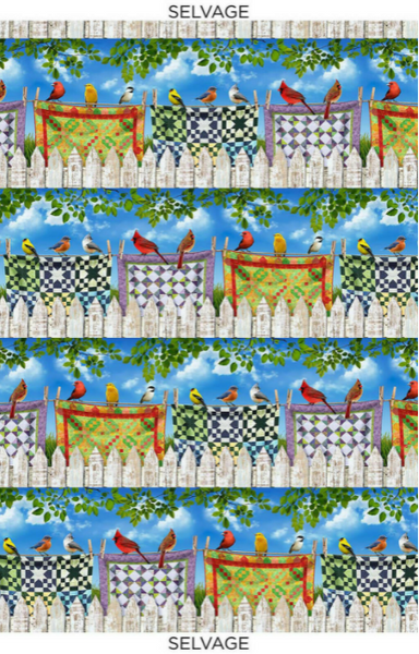 Birds on Quilts Design CD7702 Digital Print by Timeless Treasures - Half Metre Cuts
