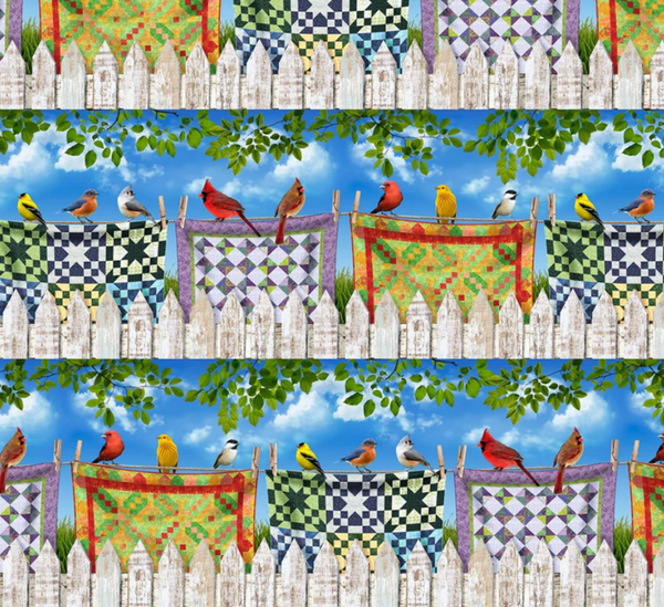 Birds on Quilts Design CD7702 Digital Print by Timeless Treasures - Half Metre Cuts