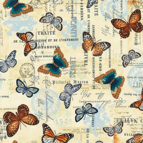 Butterflies and Script - Half Metre Lengths