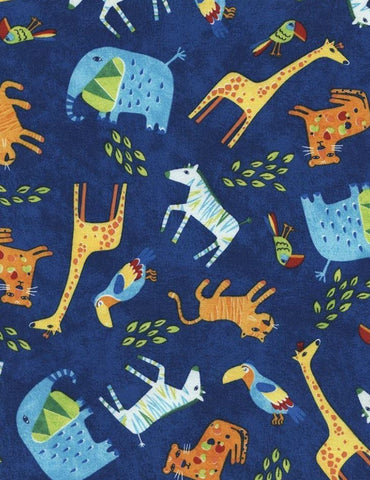 Fun Animal Safari #C4603 Blue Background - Half Metre Lengths