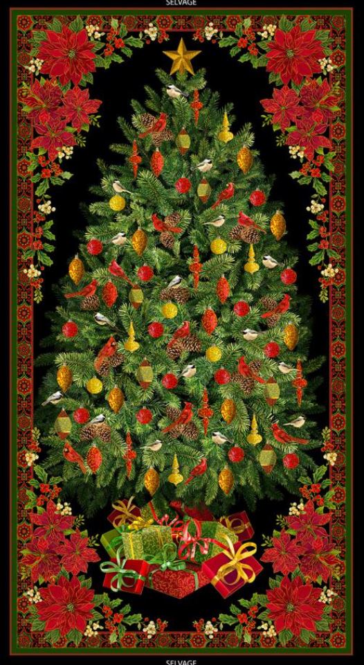 Merry & Bright Holiday Christmas Tree Panel - Black Background