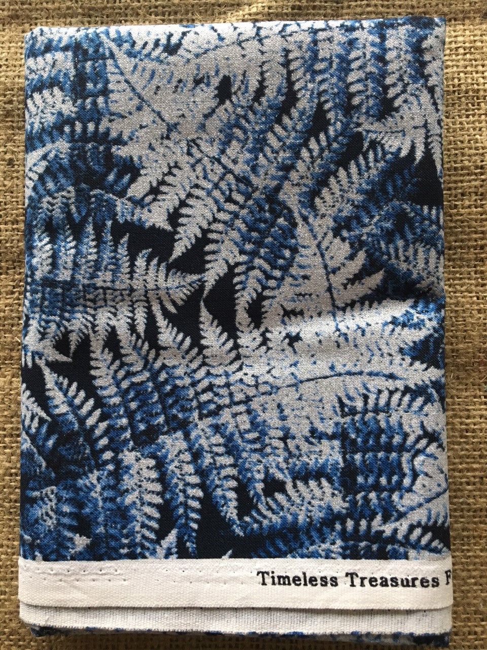 Ice by Timeless Treasures Blue Metallic Fern Print - $6.00 Half Yard Cut