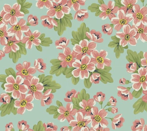 Dover Flannel Small Floral Print Aqua Background # 40065-2 by Rosemarie Lavin - Half Metre Lengths