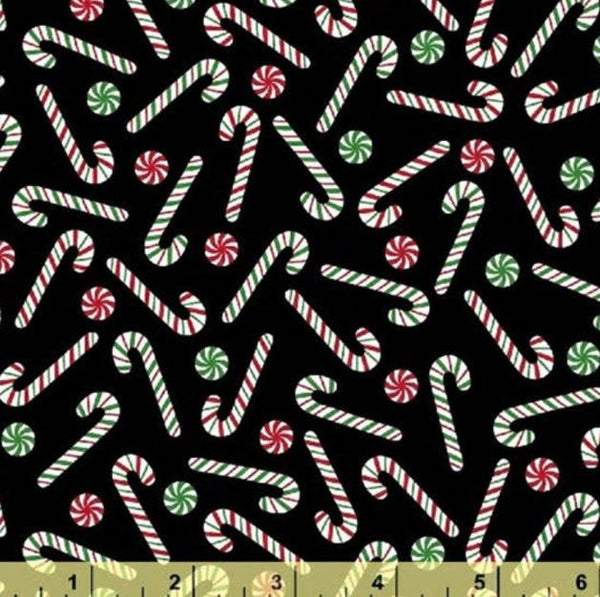 Joy Christmas Sweets on a Black Background 42999-1 - Half Metre Lengths