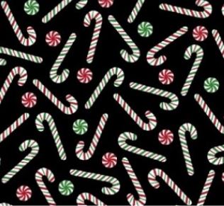 Joy Christmas Sweets on a Black Background 42999-1 - Half Metre Lengths