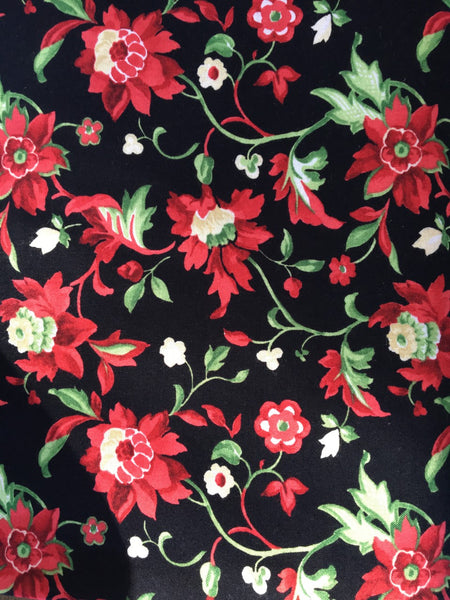 Crimson & Holly Floral on Black Background by Danhui Nai 89143 - Half Metre Lengths