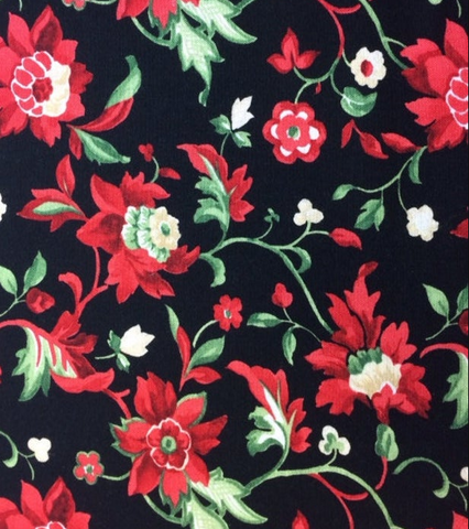 Crimson & Holly Floral on Black Background by Danhui Nai 89143 - Half Metre Lengths