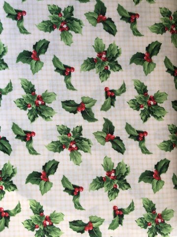 Crimson & Holly Berries & Leaves on Cream Background  by Danhui Nai 89144 - Half Metre Lengths