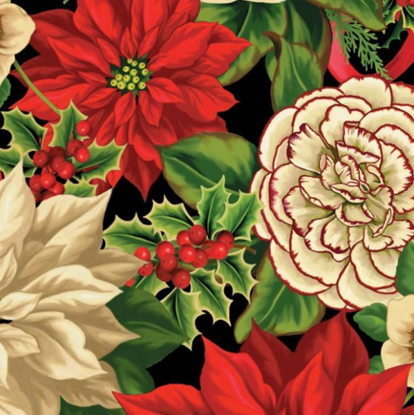 Holiday Lane Floral on Black Background - Panel