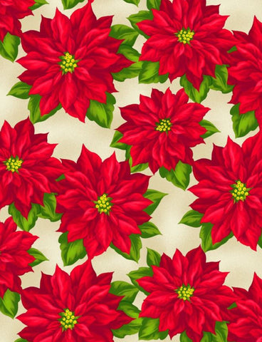 Holiday Lane Poinsettias Cream Background - Half Metre Lengths