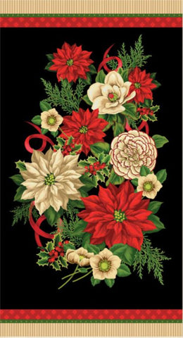 Holiday Lane Floral on Black Background - Panel