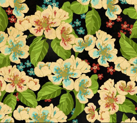 Tropical Travelogue Graphic 45 Flowers on Black Background 85539 - Half Metre Lengths