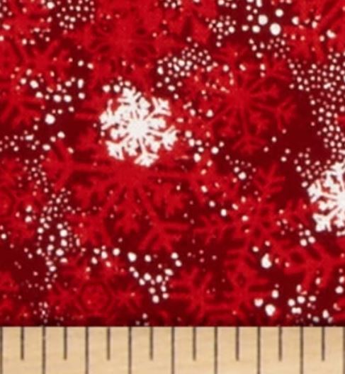 Winter Time Snowflakes Red Background - Half Metre Lengths