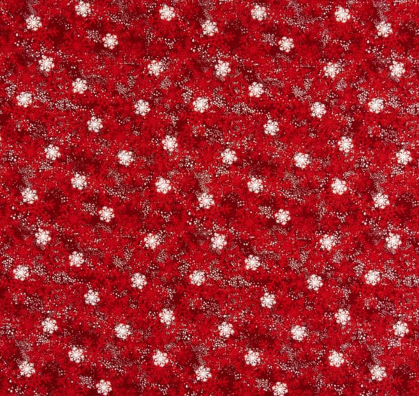 Winter Time Snowflakes Red Background - Half Metre Lengths