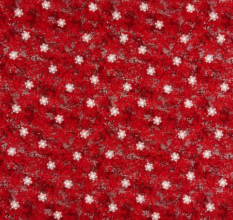 Winter Time Snowflakes Red Background - Half Metre Lengths