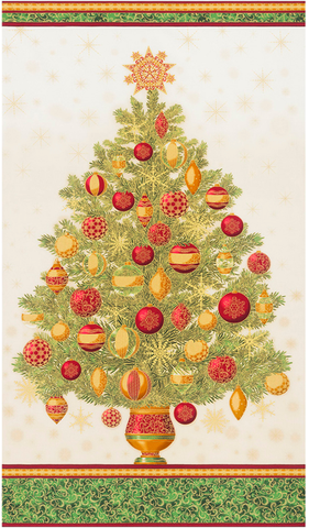 Winter's Grandeur 16580-223 Christmas Tree Panel - Decorations & Gold Metallic Highlights