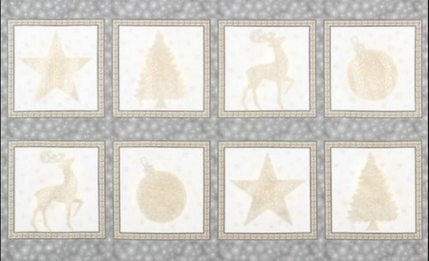 Winter's Grandeur 5 Christmas Blocks Panel SRKM-16588-186 - Silver Metallic Highlights