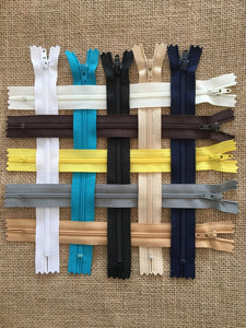 YKK 8 inch (20 cms) Closed End Nylon Zips - Size 3 pack of ten zippers