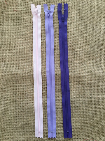 YKK 14 inch (35.5 cms) Closed End Nylon Zips - Size 3 Pack of Pink, Lilac and Purple