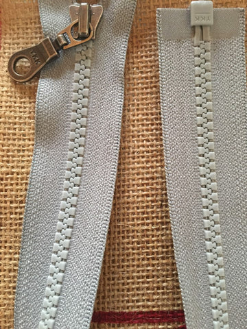 YKK Size 5 Molded Plastic Zip Long Metal Pull 18 inch (46cms) Open Ended - Grey #361