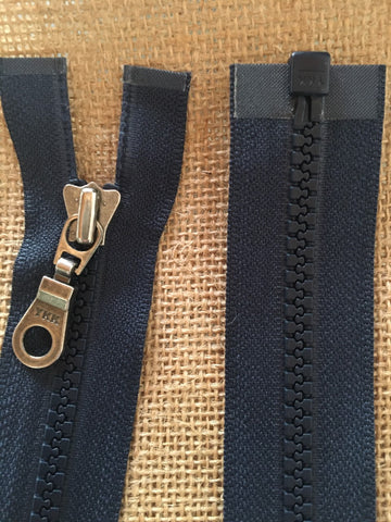 YKK Size 5 Molded Plastic Zip Long Metal Pull 18 inch (46cm) Open Ended - Navy #560